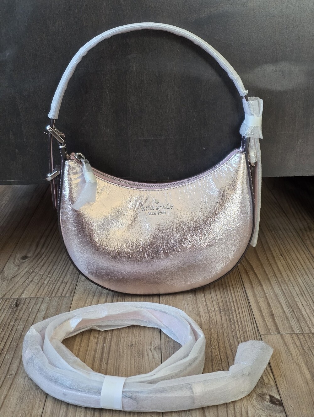 Kate Spade Nova Crinkle Metallic Small Crescent Shoulder Bag